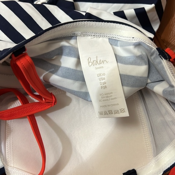 Boden Navy and White Striped Bikini with Coral Red Accents - Picture 3 of 8